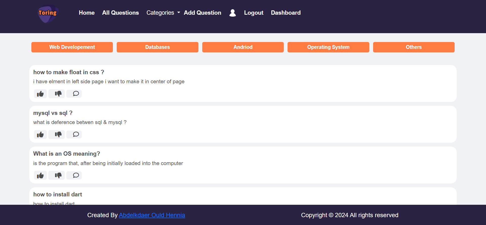 Toring Full Application Question/Answer